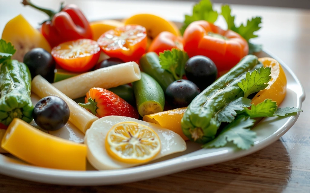 Talíř plný čerstvé zeleniny a ovoce