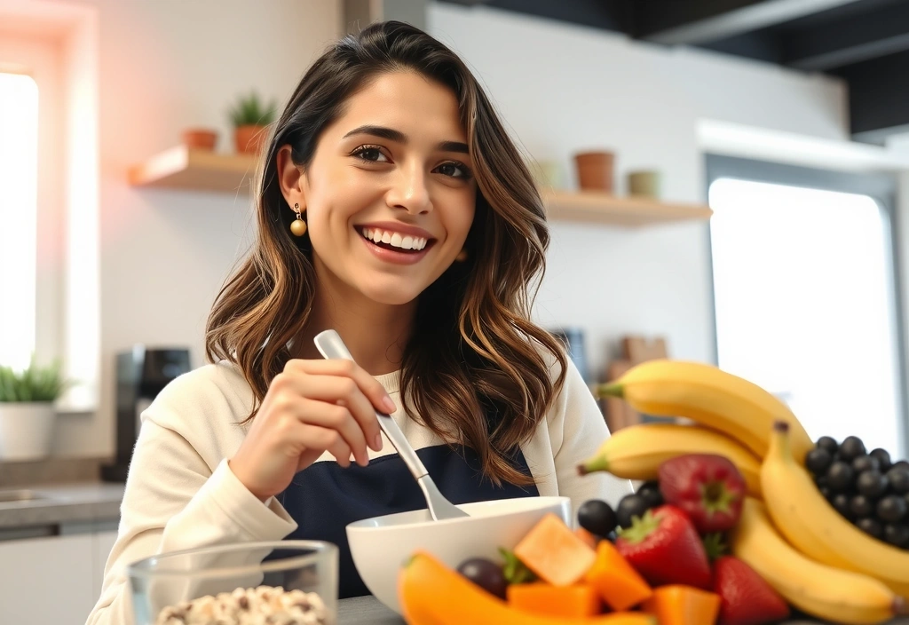 Šťastná žena si připravuje zdravou snídani