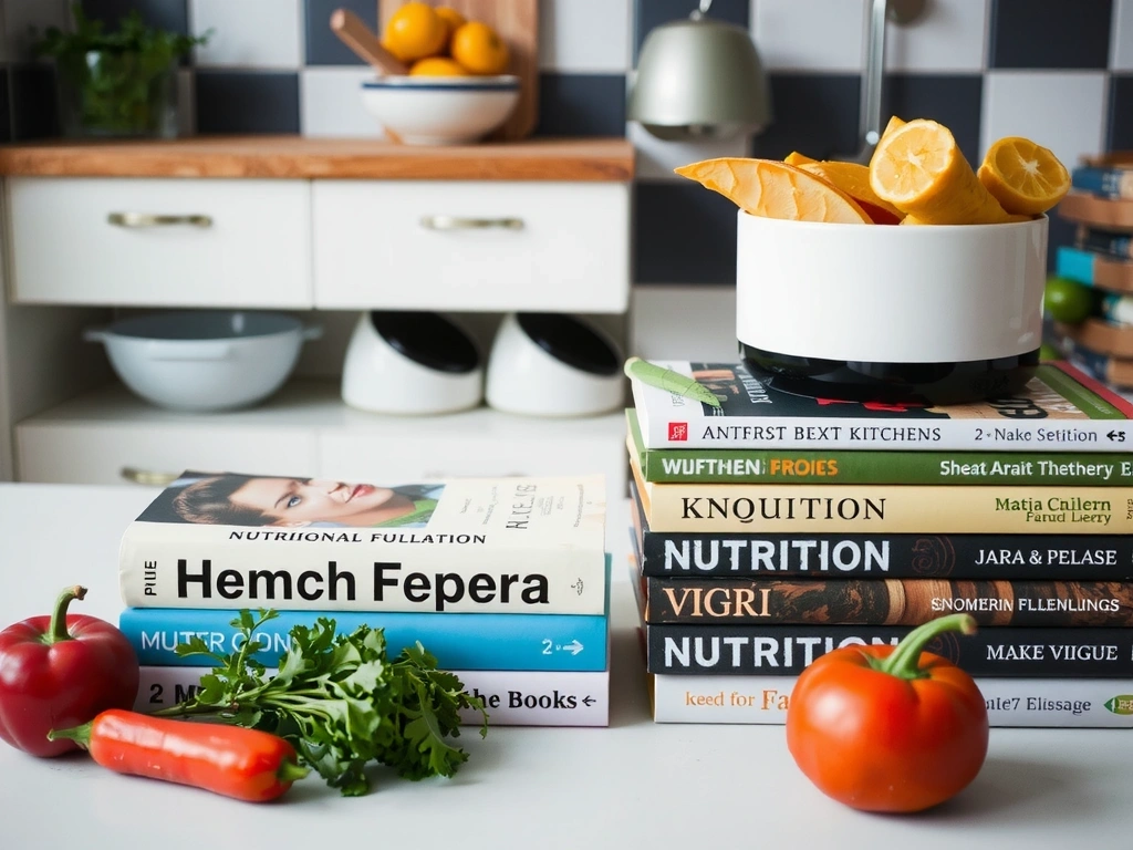 Kniha o výživě a čerstvé ingredience na kuchyňské lince