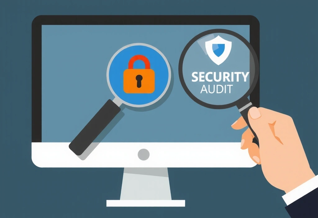 Bezpečnostní audit s lupou zkoumající digitální data na obrazovce, symbolizující ochranu osobních údajů